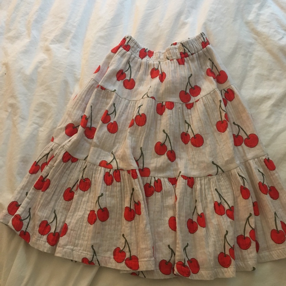 White Cherry-Print Tiered Kid Skirt